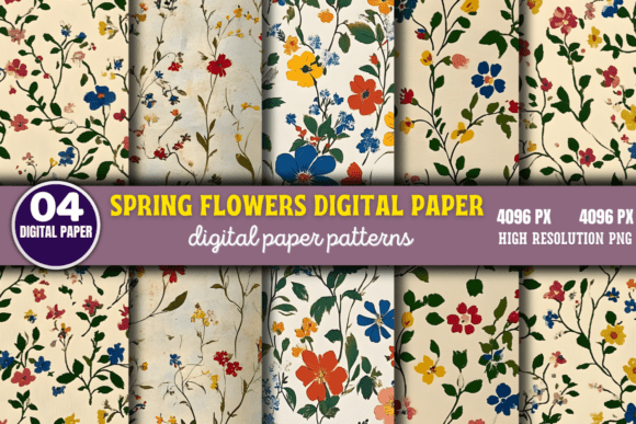 Download Spring Flowers Digital Paper Pattern 2 - Premium Bundle