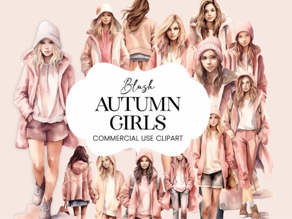 Download Autumn Girl Blush Pink Cozy Fall Clipart - Autumn Collection