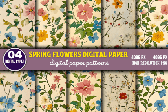 Download Spring Flowers Digital Paper Pattern 3 - Premium Bundle