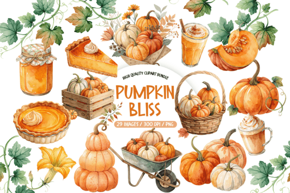 Download Watercolor Pumpkin &amp; Floral Clipart - Floral clipart Collection